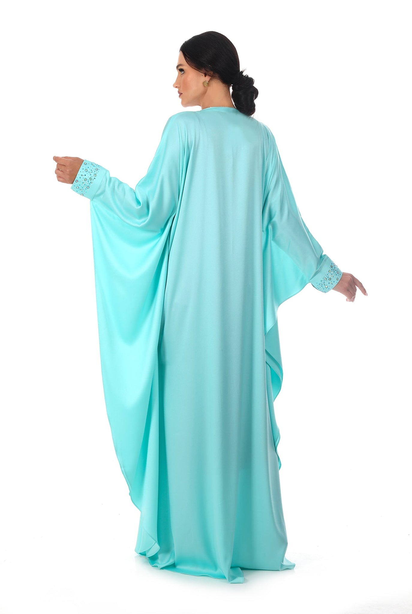 Turquoise Classic Jalabiya With Crystals Details